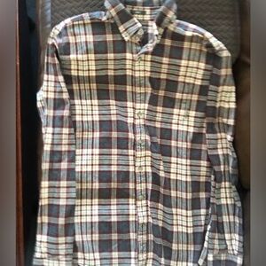 Eddie Bauer Men's Plaid Flannel Shirt - Slim fit size Large Tall- Heather Gray